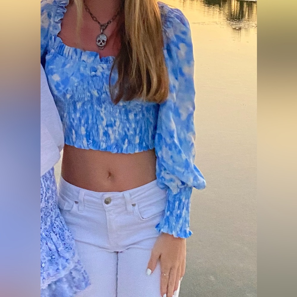 Faithfull the Brand Blue and White Top